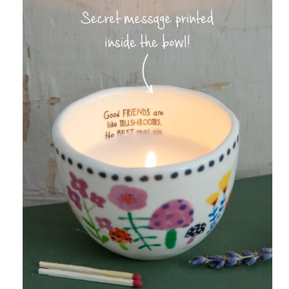 NATURAL LIFE Mushrooms Secret Message Neroli Candle reusable Ceramic dish NWT